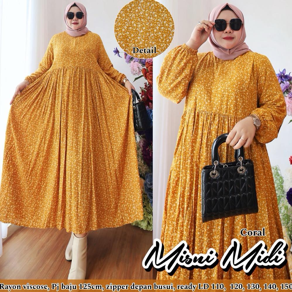 Free Ongkir Misni Midi Dress Big Size Gamis Lebaran Ld 150 140 130 120 110 Panjang 125 Super Jumbo X