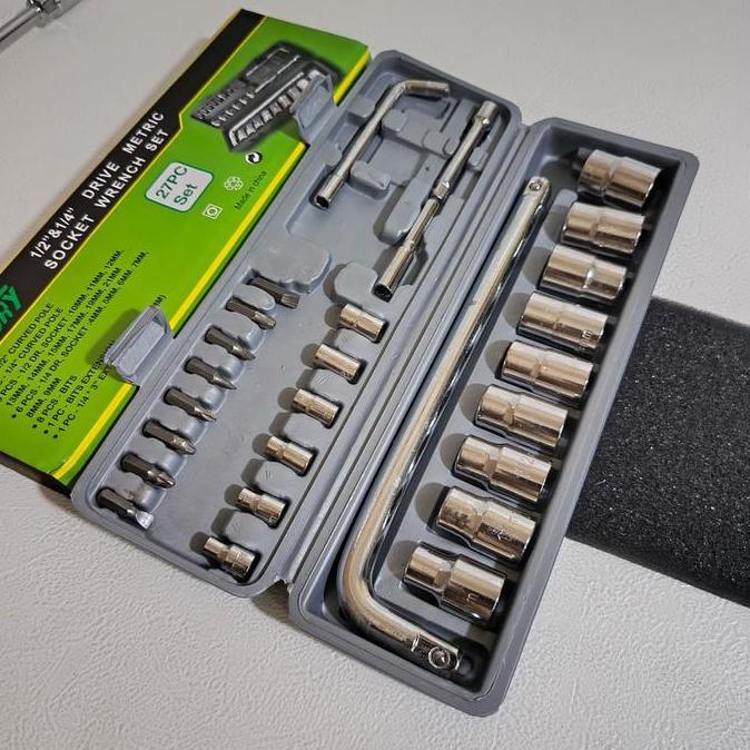 Paket Kunci Bengkel 1 Set / Kunci Shock 27 Pcs Lengkap Mata Obeng + Kunci T 8 10 12 14 17 mm + Kunci