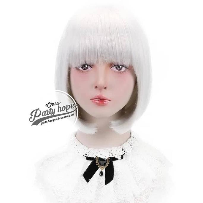 wig bob / wig poni pendek / rambut palsu bob / wig bob putih Diskon