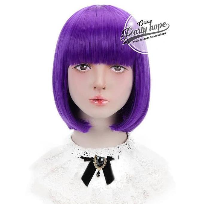 WIG Bob / Wig poni Pendek / Rambut palsu bob / Wig bob ungu tua Diskon