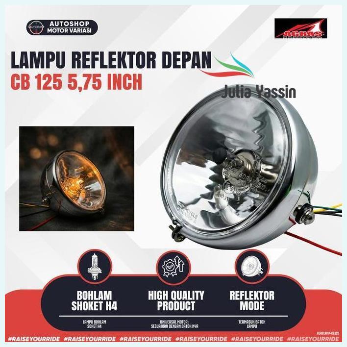 Lampu Depan Cb 125 5.75 Inch Bohlam H4 Dengan Batok Chrome Headlamp Classic Original Agras