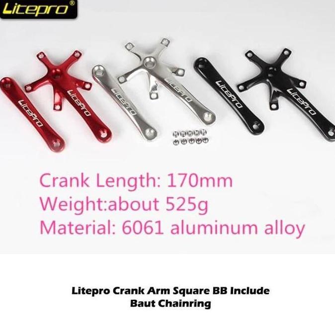 crankset bb kotak LITEPRO plus crank arm BCD130 aluminum alloy plus jamin ori panjang 170mm