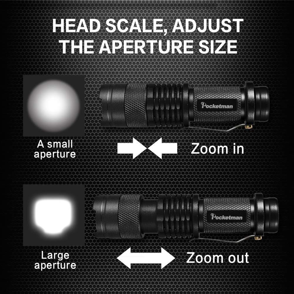Pocketman Senter Led Flashlight Police Swat Mini Saku Zoom Outdoor Camping Waterproof