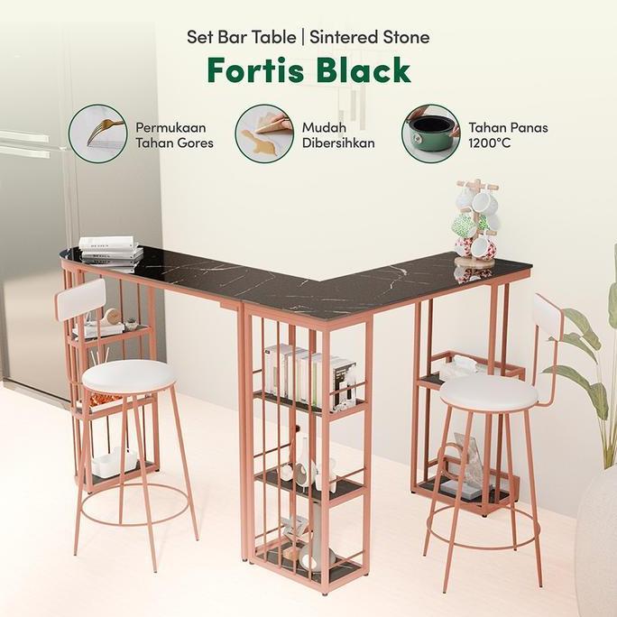 Terlaris Starlead Set Meja Bar Minimalis Sintered Stone Fortis Black - Bar Dining Table Meja Dapur M