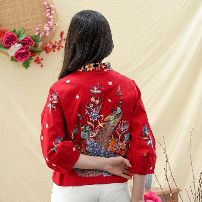 Grade Ori Outer Batik 135 Bbc Red /Jaket Batik Wanita Modern/ Luaran Batik/ Seragam Batik/ Batik Mer
