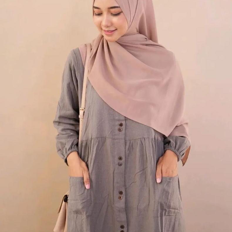 Premium Sabrina Dress Gamis Polos Wanita Bahan Linen Ramy Premium Jumbo