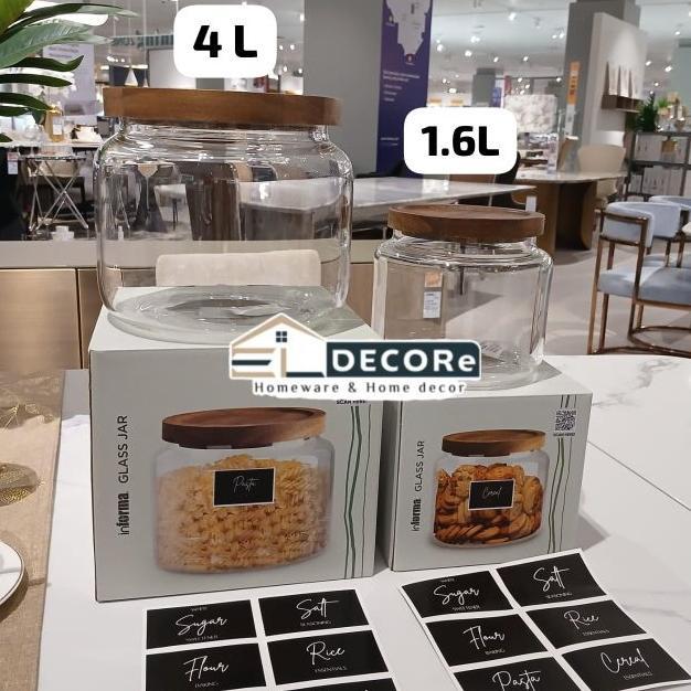 Informa Toples Kerupuk Aesthetic / Toples Kaca Tutup Kayu / Toples Besar 4 Liter