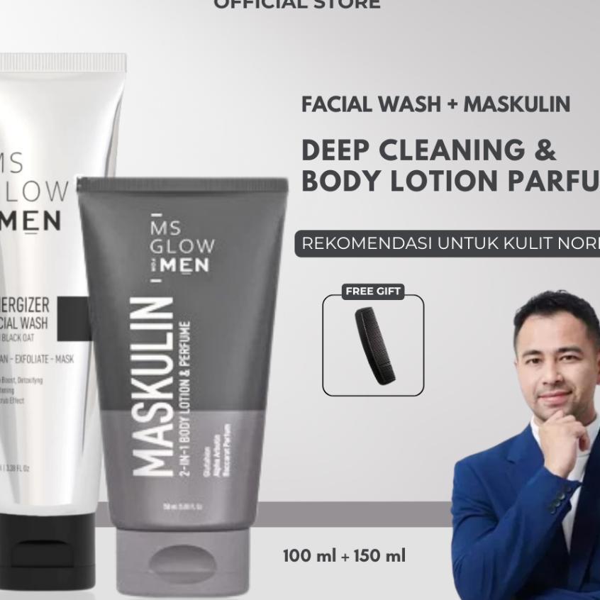 Ms Glow For Men Facial Wash & Lotion | Energizer Facial Wash - 100 Ml + Maskulin Body Lotion & Perfu