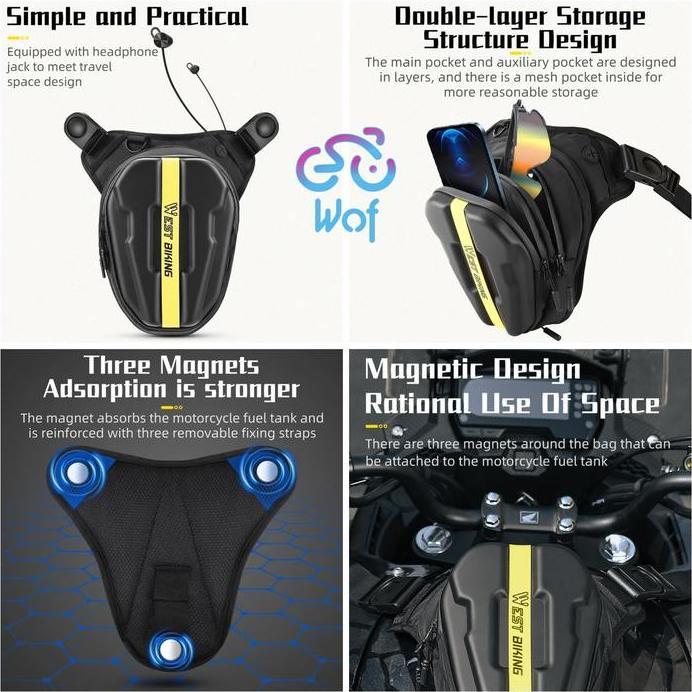 WEST BIKING 352 Tas Magnet Selempang Pinggang Dada Kaki Tangki Sepeda Motor Multifungsi Motorcycle H