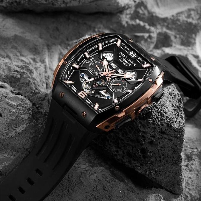 Evans Jayden Jam Tangan Pria 9620 Rubber Automatic Movement Silicon Kaca Sapphire Chronograph Water 