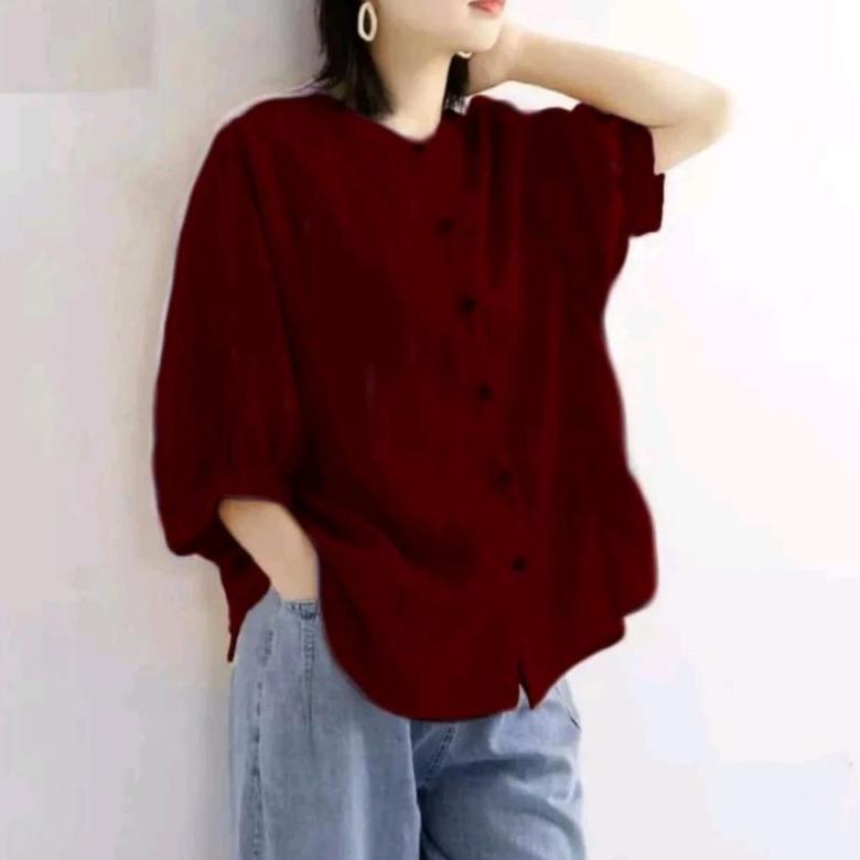 Limited Blouse Wanita Linen Kerah Shanghai Jumbo Kemeja Wanita Kerah Shanghai