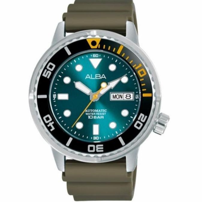 Jam Tangan Pria Alba AL4249X1 Automatic Emerald Green Dial Silicone Strap AL4249