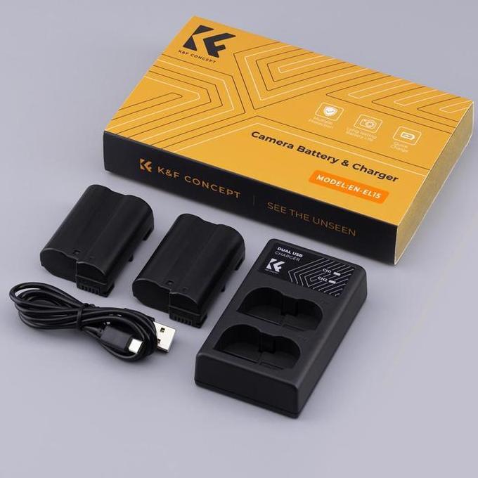 KNF Concept EN-EL15 Battery For Nikon EN-EL15A EN-EL15B Baterai + Charger Kit Z6 Z7 D780 D850 D810 V