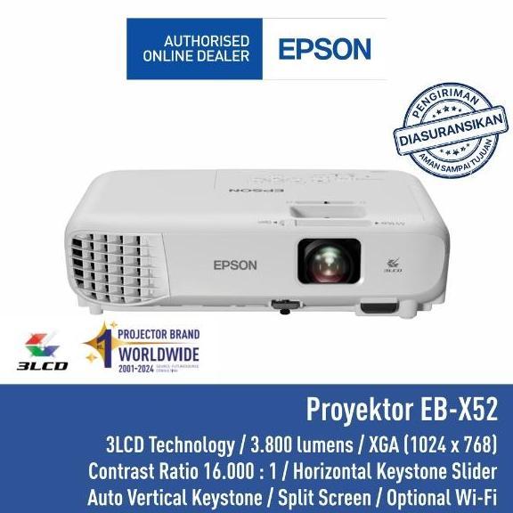 Proyektor Epson Eb-X52 Eb-X51 X52 X51 Ebx52 Ebx51 Xga 3800 Lumens 3Lcd Garansi Resmi