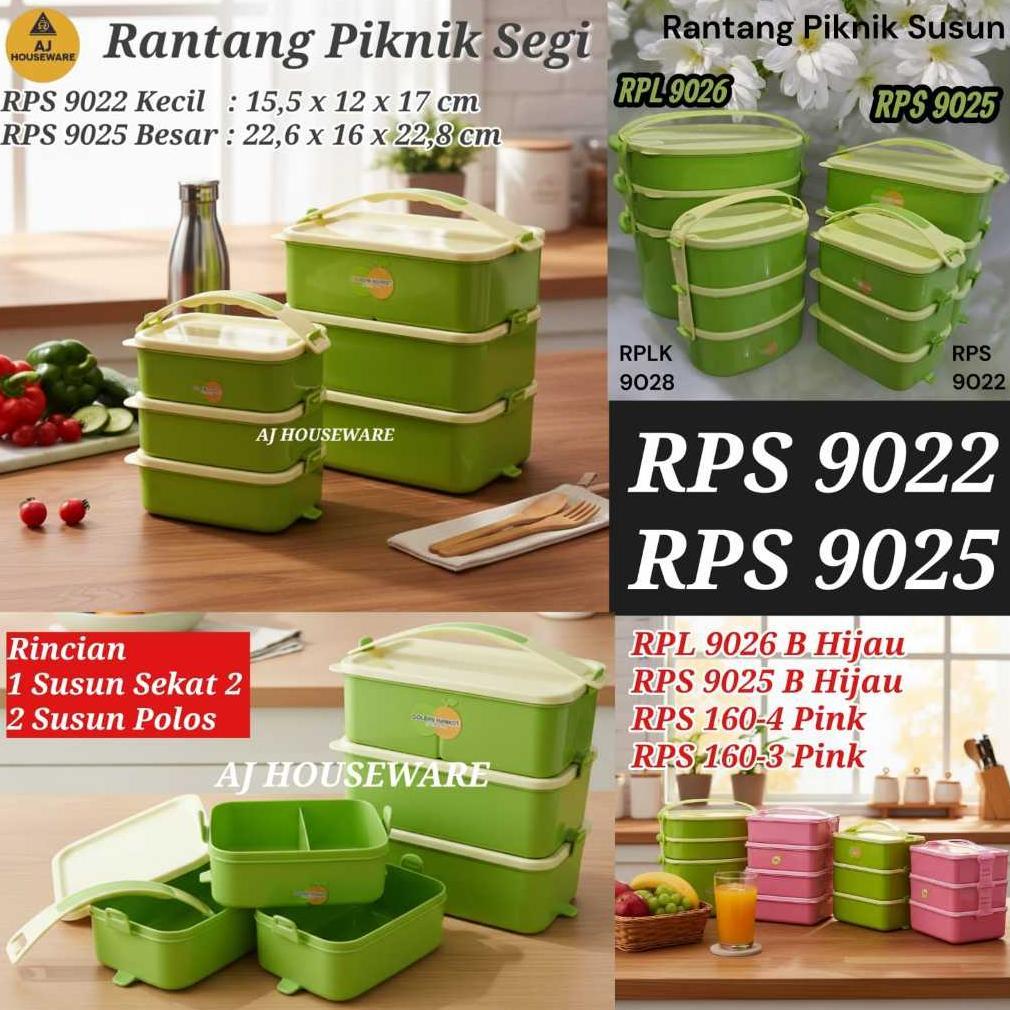 HOT DEALS RPS 160-4 160-3 RANTANG SUSUN PLASTIK SEGI /RANTANG PIKNIK SUSUN 4 PINK GOLDEN LEMON