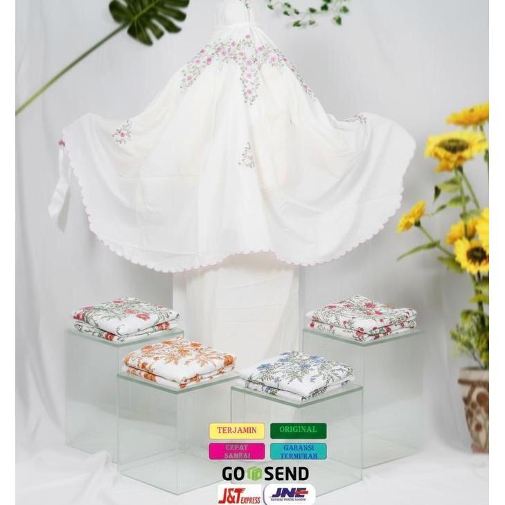 Mukena Putih Katun BSY Bordir Murah Motif Bunga Timbul Mukenah Dewasa