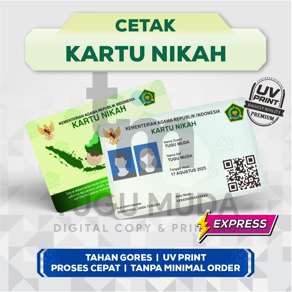 Cetak Kartu Nikah Digital/Wedding Card UV Print | Kartu Nikah Suami Istri | Kartu Wedding Pasutri | 