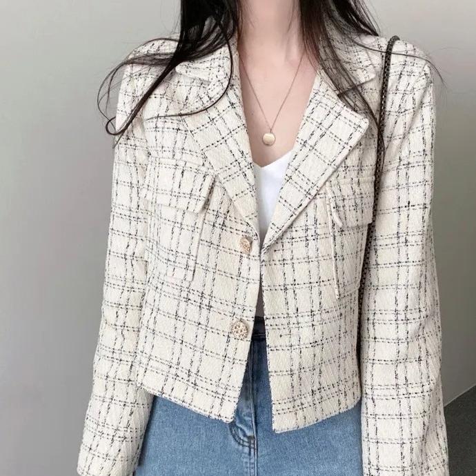 Exclusive Hertha Duga Baju Spring Tweed Blazer Batik Wanita Premium Elegant  Putih Blazer Cardigan K