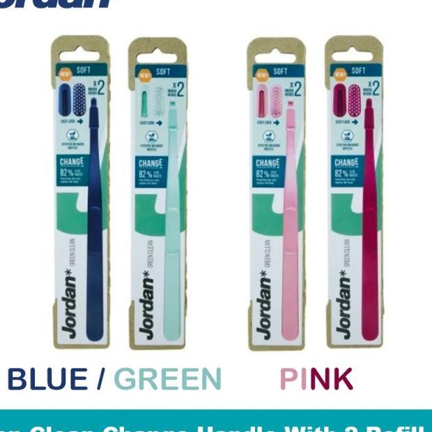 Jordan Sikat Gigi Dewasa Green Clean Change - Gagang + 2 Refill Soft