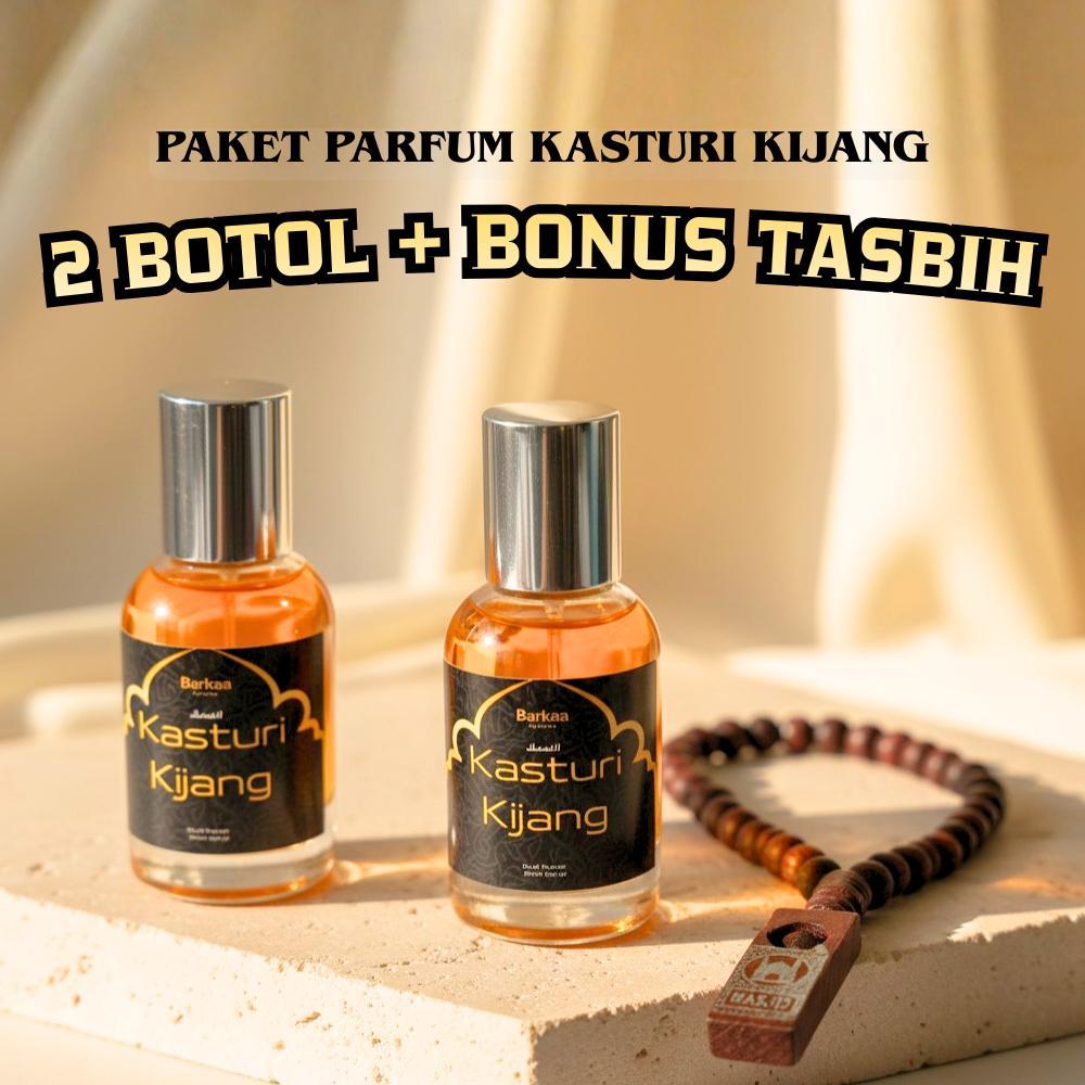 Parfum Kasturi Kijang Spray - 2 Botol + Bonus Tasbih 30ml Parfum Sholat Minyak Kasturi Original Taha