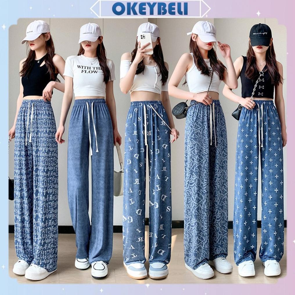 Okey BeliCpg1570 Celana Panjang Kulot Jeans Denim Wanita High Waist Korean Fashion Long Pants