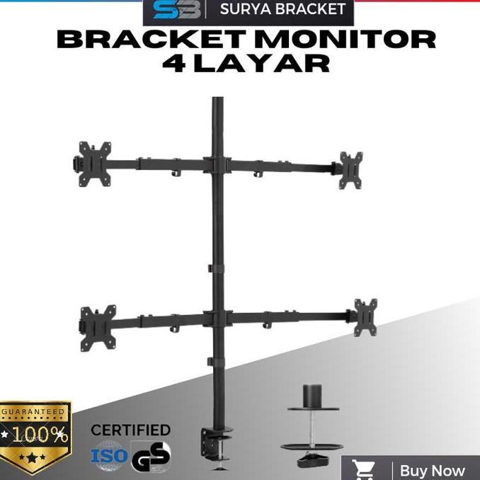 Bracket Monitor Jepit Meja 4 layar 13 - 27 Inch Desk Stand Mount  Best Produk Black