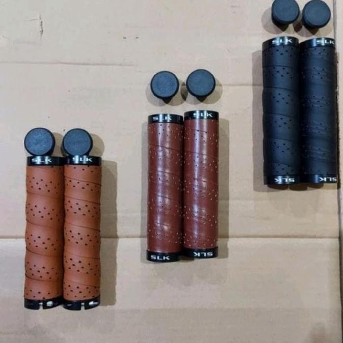 handgrip grip sepeda SLK sintetis kulit lock hitam coklat