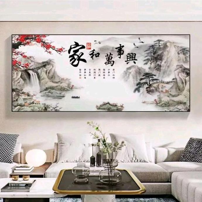 Lukisan Porcelain 5D Diamond Pemandangan Kalrafi Cina Meh Request Gambar