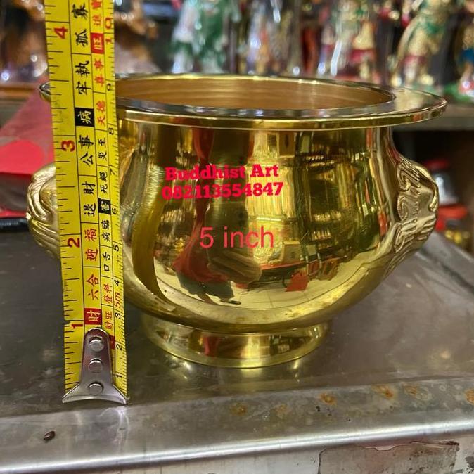 Hiulo hiolo kuningan kepala singa tempat dupa kuningan 5 inch