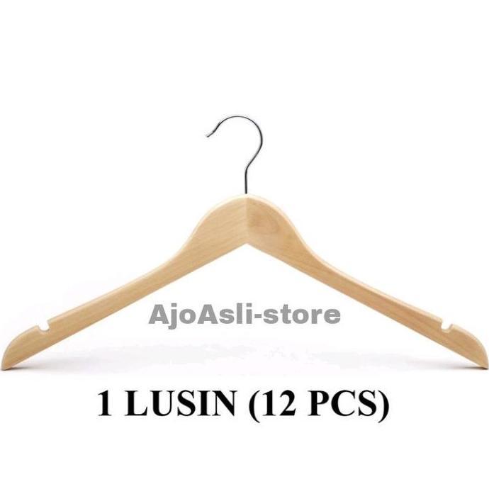 Hanger Kayu Dewasa Natural 1lusin