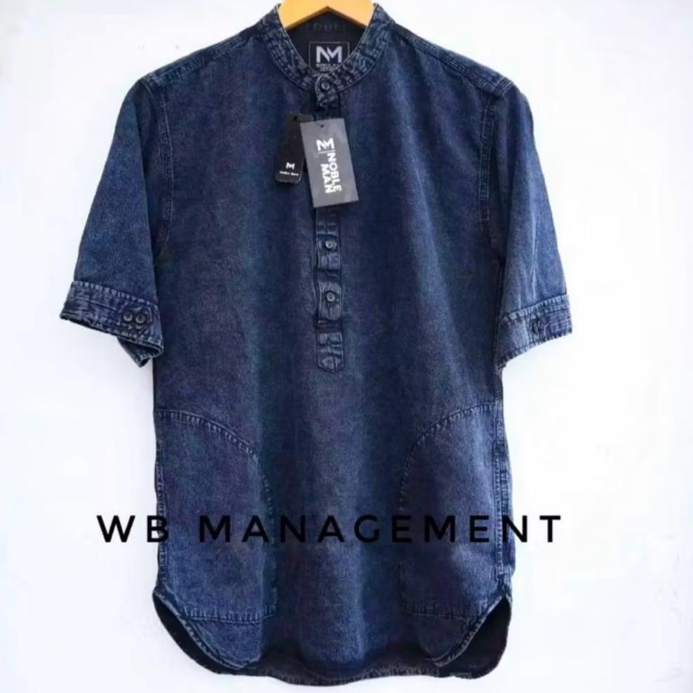 Baju Koko Kurta Denim Premium Pria Lengan Pendek Model Pakistan Nyaman Dipakai//Baju Koko Jeans Kurt
