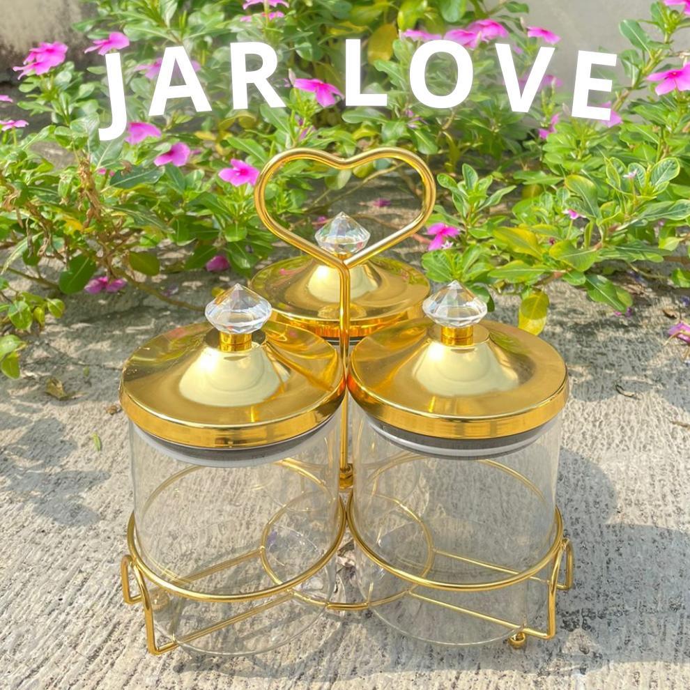 Liushopee03-Toples Jar Love Kedap Udara / Toples Kaca Snak Tutup Love / Stoples Makanan Glass Candy 