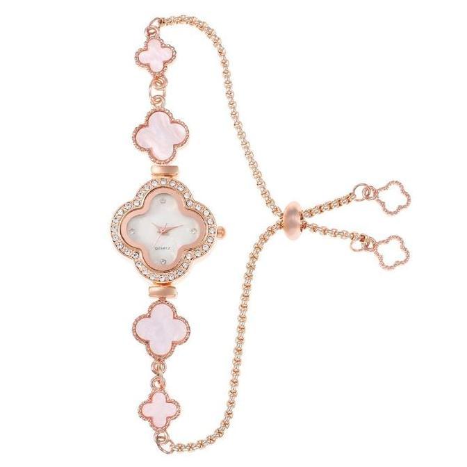 TJ Jam Tangan Wanita Serut Mewah Gelang Analog Anti Air Rantai Stainless Steel Diamond Fashion RM216