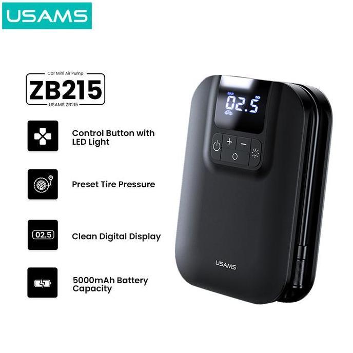 USAMS ZB215 Mini Car Air Pump Portable 5000mAh Pompa Angin Ban Mobil