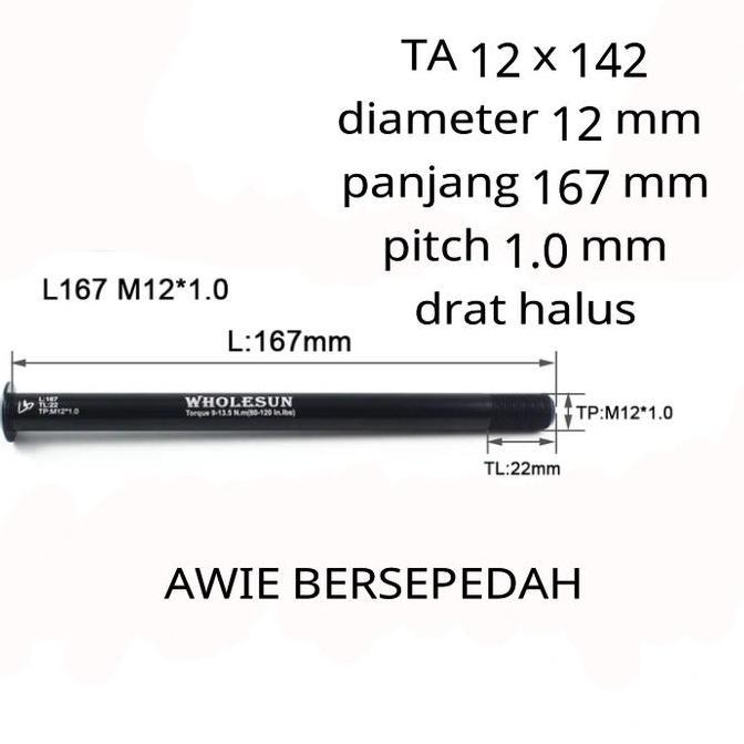 TA 12 x 142 panjang 167 mm drat halus thru axle