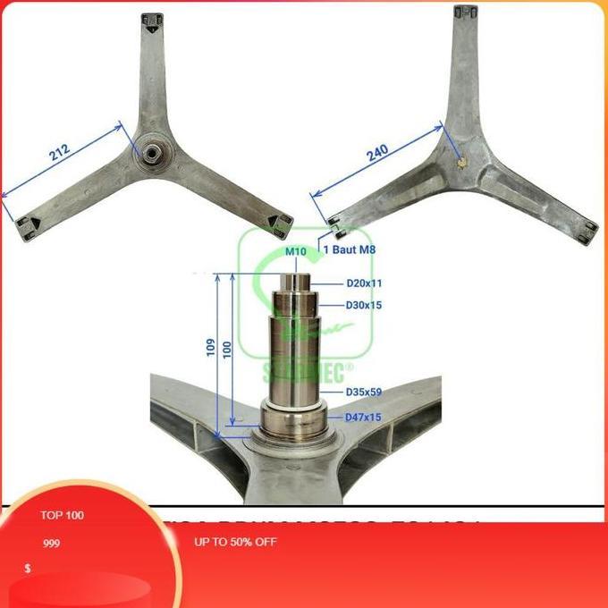 SEGITIGA SPIDER DRUM MESIN CUCI FRONT LOADING MIDEA TOSHIBA MFC90-ES1201 MFC90 ES1201 HS27