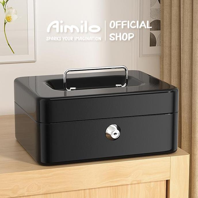 [Ready] Aimilo Cash Box Besi Mini dengan Kunci Kotak Penyimpanan Uang & Barang Kecil (20169 cm)