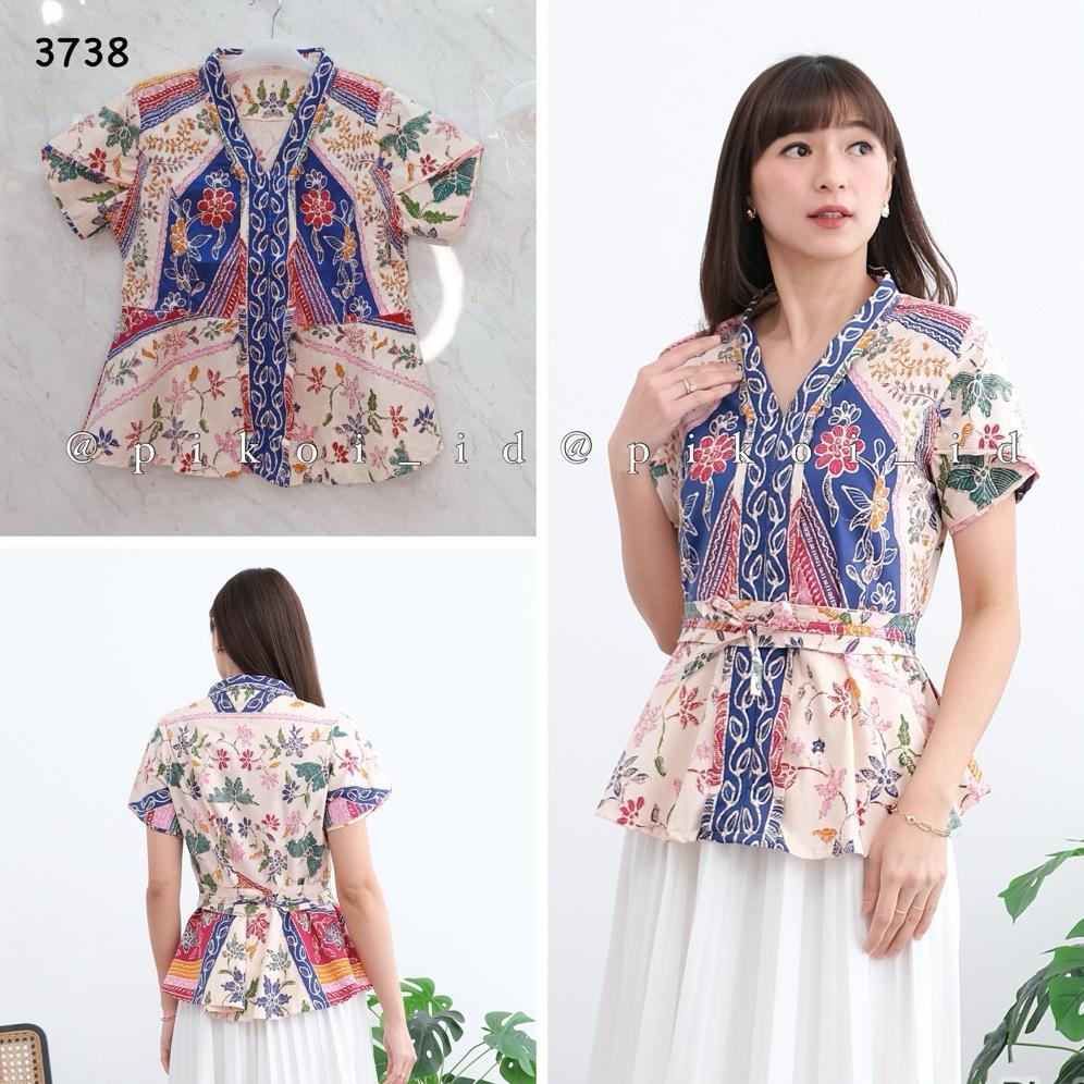 Promo Atasan Batik Wanita Lengan Pendek Busui Friendly / Baju Batik Wanita Modern Free Belt Lengan P