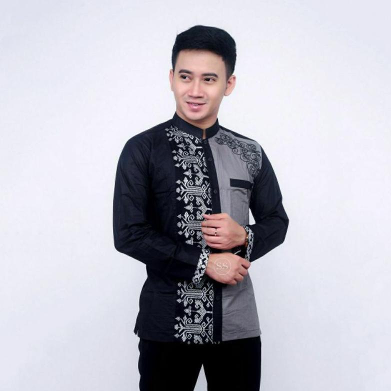Premium Baju Koko Pria Baju Koko Muslim Baju Koko Kombinasi Batik Lengan Panjang P024 M L Xxl Xxl Ju