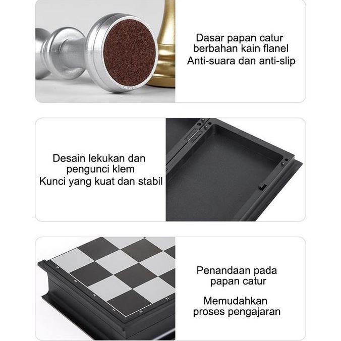 Promo Papan Catur 25X25Cm Magnet - Lipat, 32 Bidak Emas/Perak & Juga Puzzle Cod