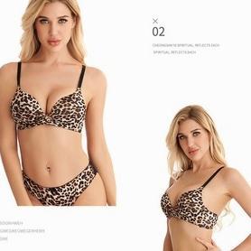 100% AMAN Wanita Sexy Violet Lingerie  Lady Bikini Motif Macan Tutul Leopard Gather Bra 2pc Set Tida