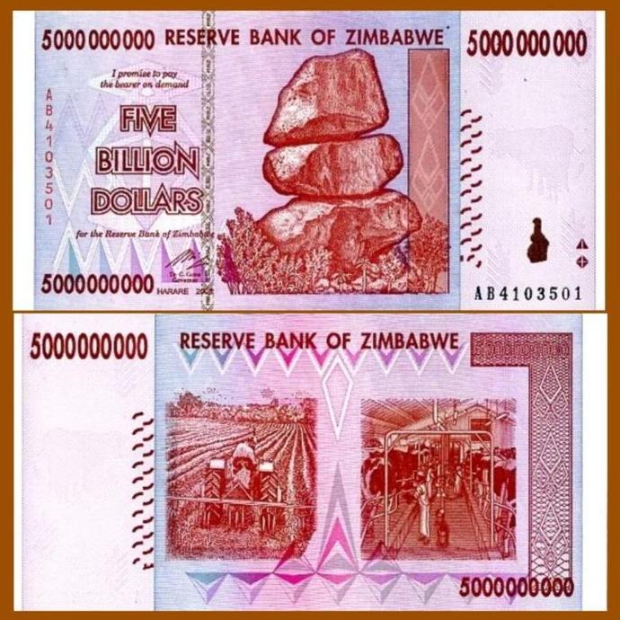 Zimbabwe 5.000.000.000 Dollars 2008 Prefix.