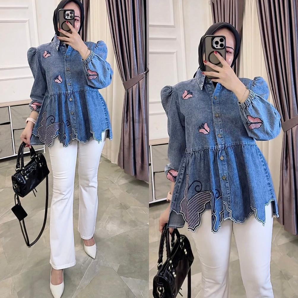 premium kemeja jeans denim bordir zara premium