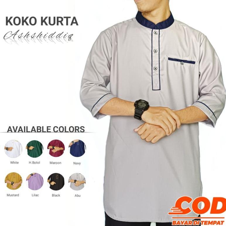 PROMO TERBARU KOKO KURTA ASHSHIDDIQ - BAJU KOKO KURTA PRIA DEWASA LENGAN 3/4 WARNA MUSTARD PUTIH HIJ