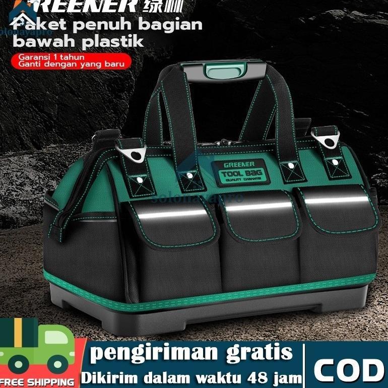 GREENER Tas Perkakas Toolkit Toolbox Toolbag Storage Tahan air dengan Strip Reflektif/Tool bag Kain 