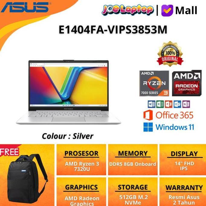 Asus Vivobook E1404FA-VIPS3853M Silver Ryzen 3 7320U Win11 OHS 4" FHD IPS 512GB M.2 NVMe DDR5 8GB AM