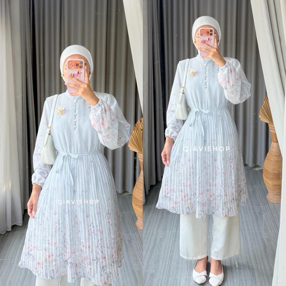 CUCI GUDANG QIAVI SHOP - REVI TUNIK / TUNIC ATASAN PLISKET SIMPLE MEWAH MOTIF CANTIK WARNA PASTEL KU