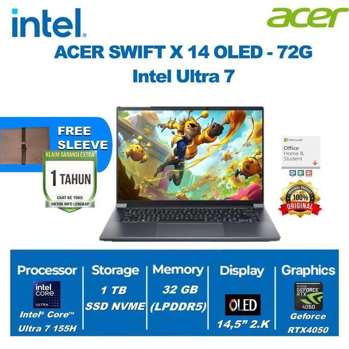 Acer Swift X 14 Oled SFX14 - RTX4050 ULTRA 7 155H 32GB 1TB 14.5" 120Hz