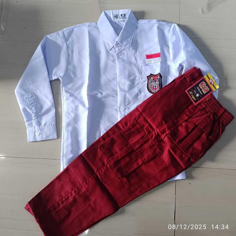 Tahan Lama  Setelan Merah Putih Laki Laki Lengan Panjang Celana Gembol/Pdl Merah Kelas 1-6 Sd Seraga