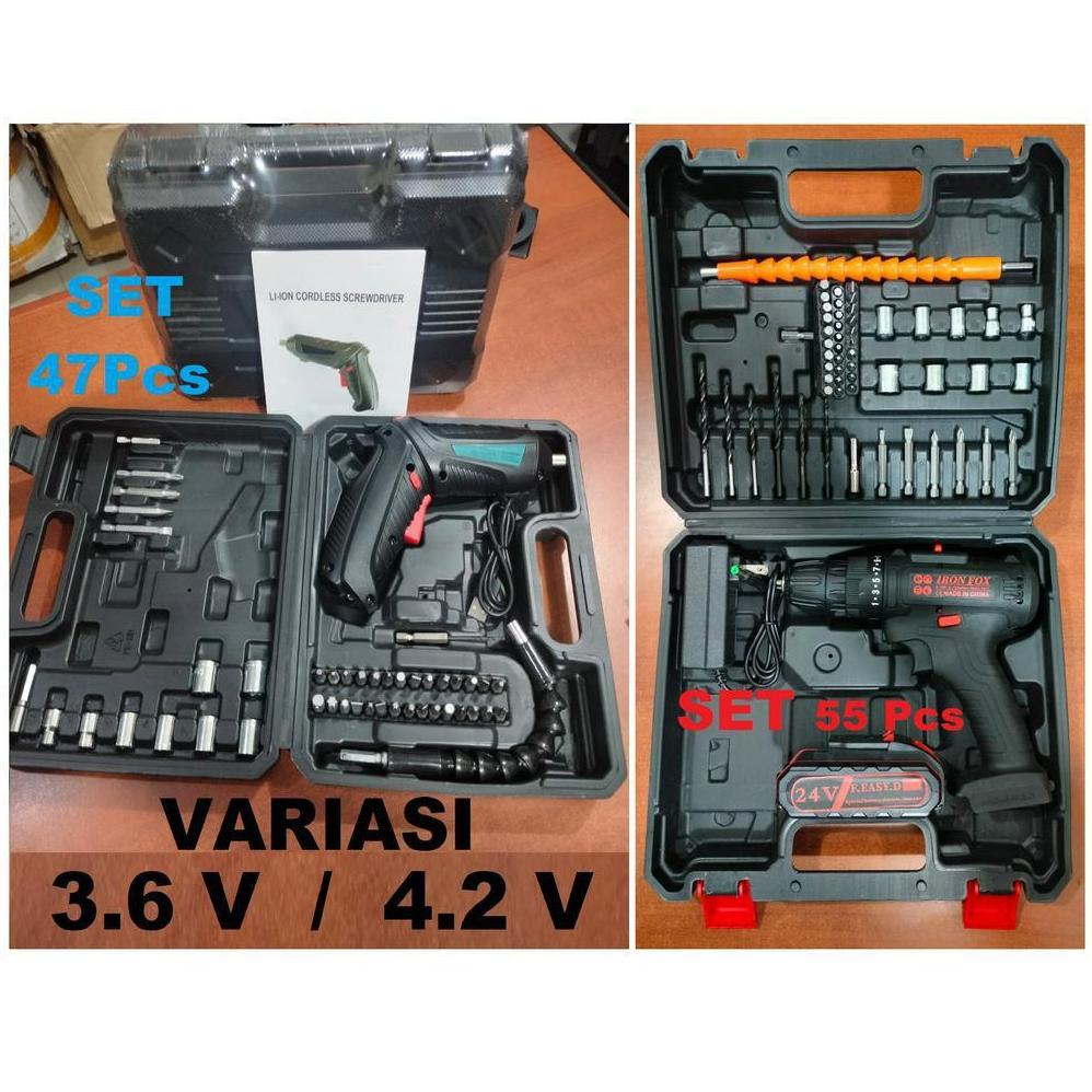 Set Mesin Bor Obeng Elektrik  Cordless Screwdriver  Mesin Bor Mini Obeng